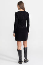 Embellished Tweed Co-Ord Set with Bow Closures And Mini Skirt – Black
