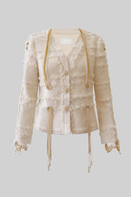 Pearl Chain Tweed Blazer - Beige