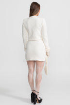 Tweed Mini Skirt With Crystal Buttons - White