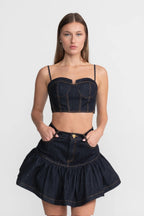 Denim Bustier Co-ord Set With Contrasting Stitching – Indigo