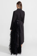 Tulle Cascade Blazer Dress With Notched Lapels – Black