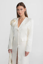 Satin Rose Embellished Blazer Dress – Ivoire