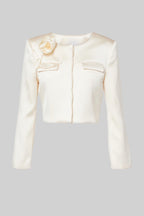 Taffeta Top with 3D Floral Appliqué - Ivoire