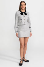 Co-Ord Set with Velvet Bow Collar Detail – Grey