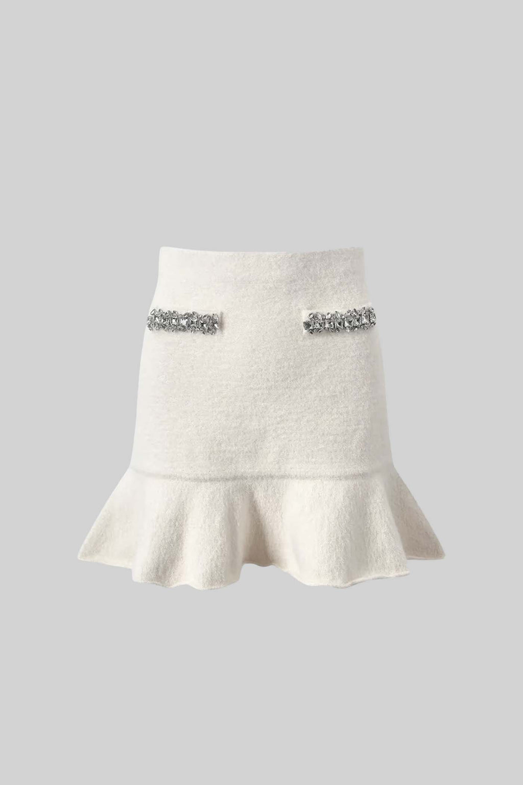 Soft Co-ord Set With Long Sleeves, Mini Skirt And Sparkling Embellishments - White