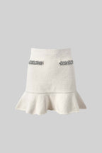 Soft Co-ord Set With Long Sleeves, Mini Skirt And Sparkling Embellishments - White