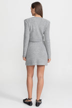 Embellished Knit Co-Ord Set with Crystal Buttons – Grey