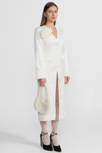 Satin Rose Embellished Blazer Dress – Ivoire