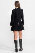 Tailored Cropped Jacket with Embellished Collar and Cuffs – Black