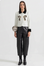 Tweed Blazer With Contrasting Elements And Metallic Bow Accent - White
