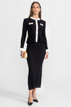 Pointelle Knit Midi Co-Ord with Contrast Trim – Black