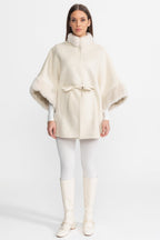 Wool Blend Cape Coat with Sable Fur Trim – Ivoire