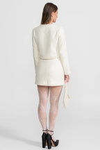 Tweed Mini Skirt With Beaded Trim And Hemline - Ivoire