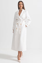 Elegant Long Coat With Wide Lapel Design - White
