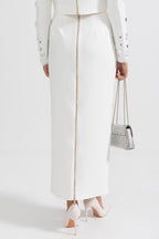 Diamond Embellished Co-Ord with Maxi Skirt - White