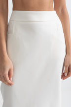 Two-Piece Ensemble With Faux Fur Shawl, Cuffs And Midi Skirt - White