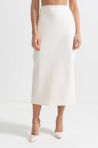 Two-Piece Ensemble With Faux Fur Shawl, Cuffs And Midi Skirt - White