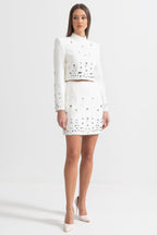 Diamond Embellished Co-Ord with Mini Skirt - White
