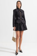 Two Piece Ensemble With Bows And Gold Buttons - Black
