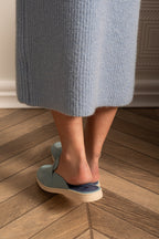 Suede Loafers With Contrasting Sole And Metal Charms - Baby Blue