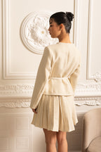 Textured Co-Ord Set With Long Sleeved Top And Matching Pleated Mini Skirt - Ivoire