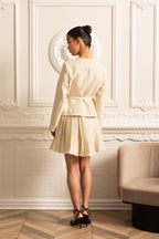 Textured Co-Ord Set With Long Sleeved Top And Matching Pleated Mini Skirt - Ivoire