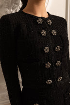 Knit Co-Ord Set With Long Sleeved Jacket and Mini Skirt - Black