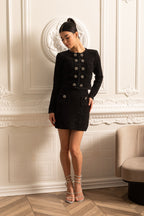 Knit Co-Ord Set With Long Sleeved Jacket and Mini Skirt - Black