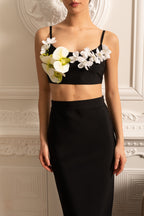 Fitted Co-Ord Set With Natural Aspect Floral Embellishments - Black