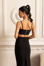 Fitted Co-Ord Set With Natural Aspect Floral Embellishments - Black