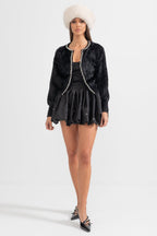 Fluffy Cardigan With Pearl Detailing - Black