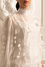 Elegant Floral Co-Ord With Delicate Lace Trim Accents - White