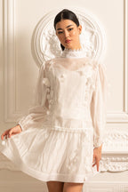 Elegant Floral Co-Ord With Delicate Lace Trim Accents - White