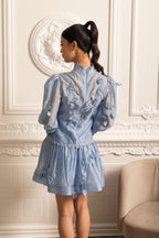 Elegant Floral Co-Ord With Delicate Lace Trim Accents - Blue