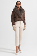 Puffer Jacket With Brown Fox Fur-Lined Hood - Brown