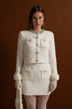 Tweed Blazer With Crystal Embellishments And Buttons - White