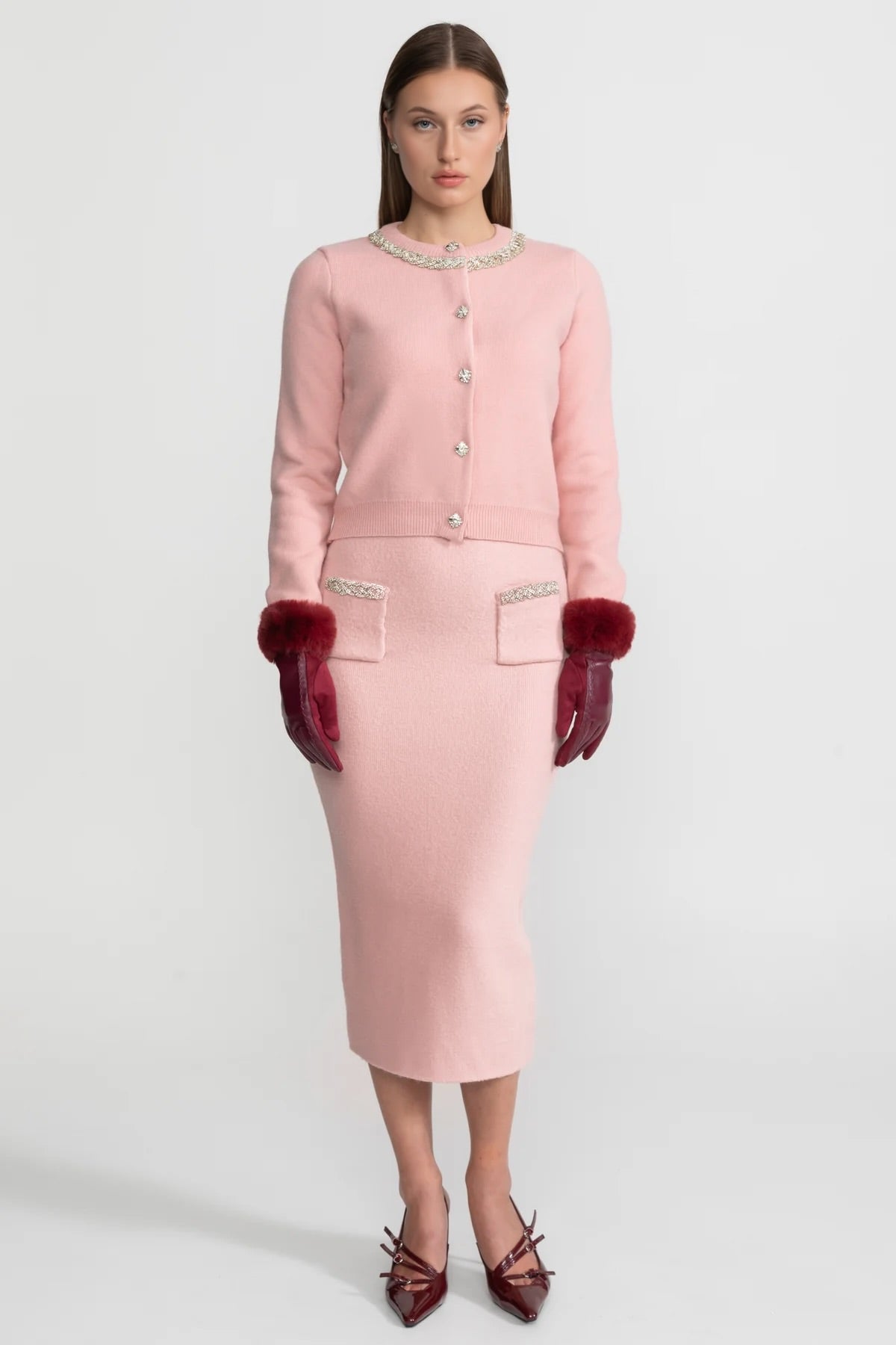 Embellished Knit Co-Ord Set – Blush Pink