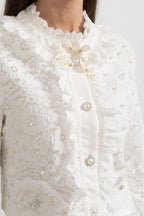 Elegant Two-Piece Ensemble With Exquisite Pearl Embellishments - White