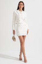 Elegant Two-Piece Ensemble With Exquisite Pearl Embellishments - White