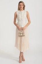 Textured Co-Ord With Front Pockets And Sheer Pleated Skirt - Ivoire
