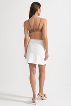 Pearls And Chains Embellished Set With Contrasting Top And Mini Skirt - Gold/White