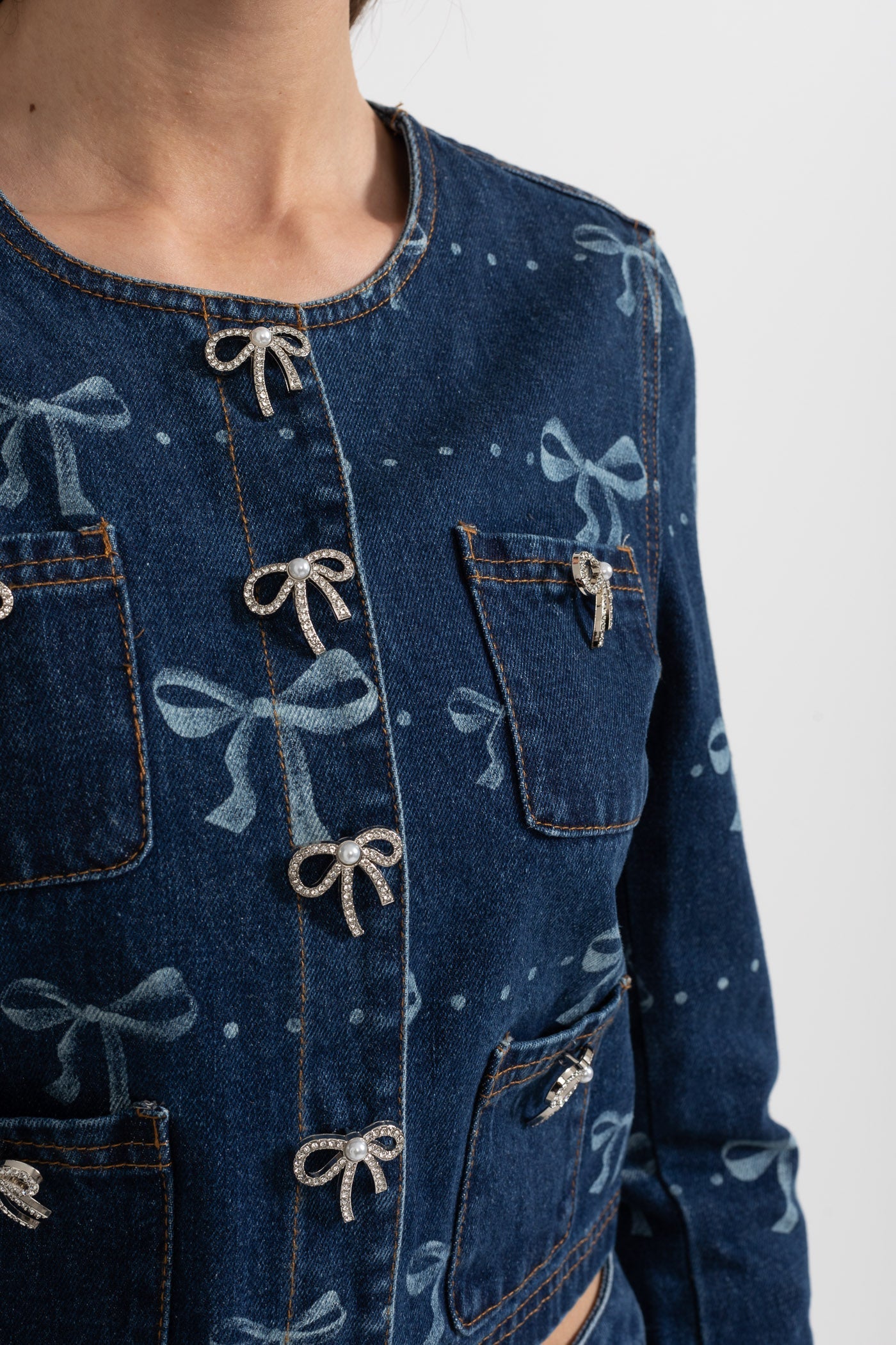 Denim Co-Ordinate Ensemble With Long Sleeved Jacket And Wide-Leg Jeans - Blue