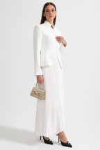 Pleated Skirt and Structured Jacket Co-Ord Set With Decorative Stitching - White