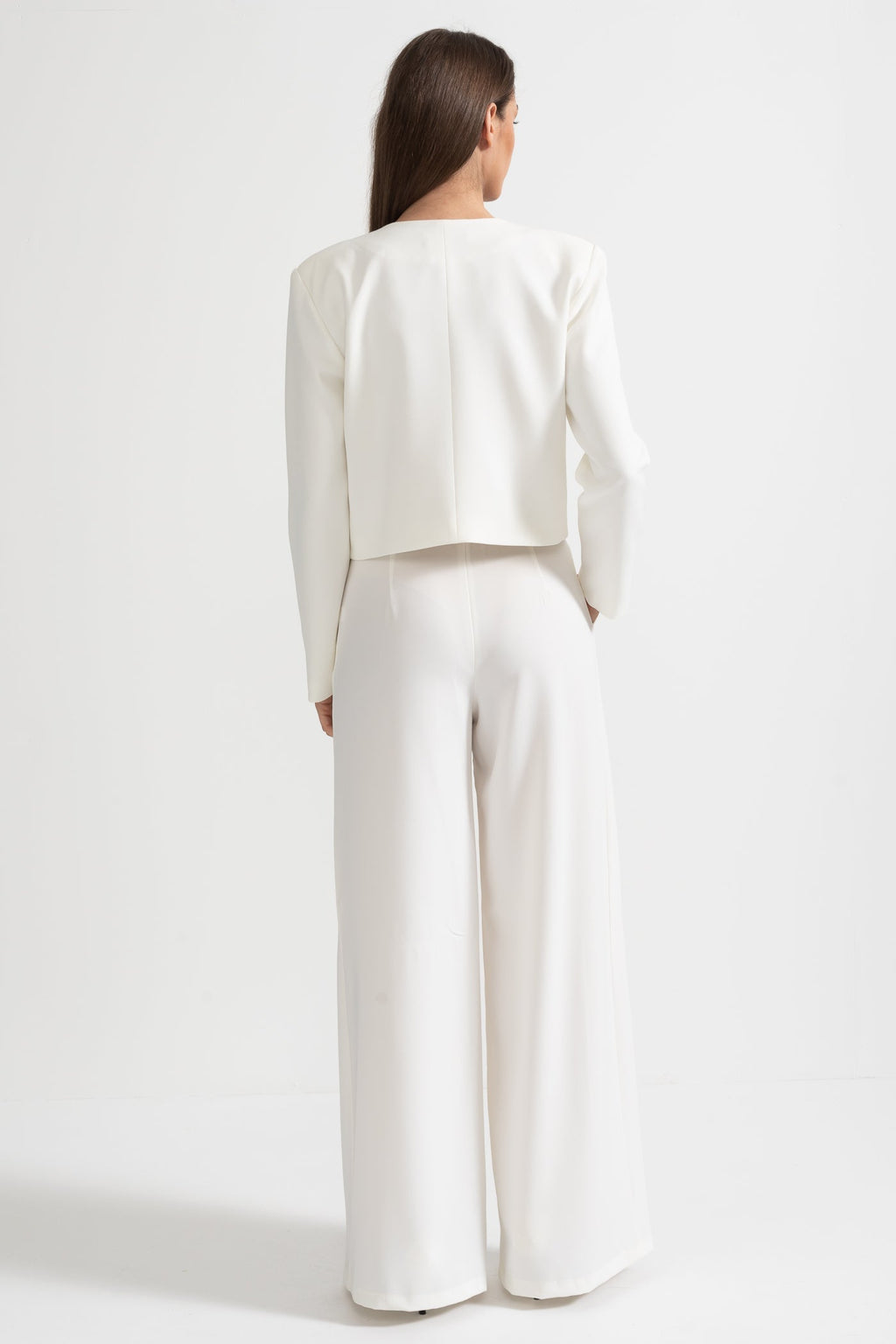 Embellished Jacket and Wide-Leg Trousers Co-Ord Set with Ornate Beadwork - White