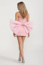 Mini Corset Set With Oversized Back Bow - Pink