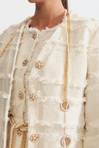 Pearl Chain Tweed Blazer - Beige