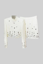 Diamond Embellished Co-Ord with Mini Skirt - White