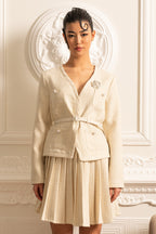 Textured Co-Ord Set With Long Sleeved Top And Matching Pleated Mini Skirt - Ivoire