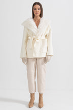 Fur-Collar Jacket With Oversized Hood And Waistband - Ivoire