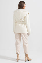 Fur-Collar Jacket With Oversized Hood And Waistband - Ivoire